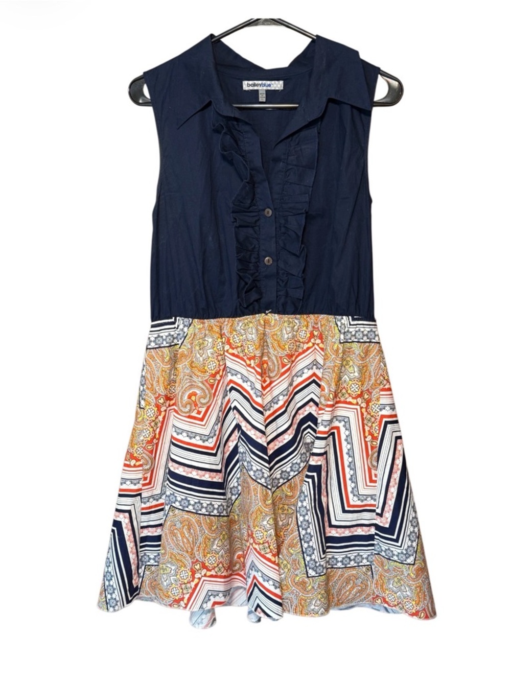 Bailey Blue Sleeveless Dress Paisley Chevron Skirt Navy XL